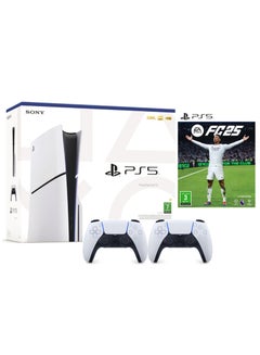 Buy PlayStation 5 Slim Disc Console With Extra Controller - White And EA FC 25 KSA Version in UAE