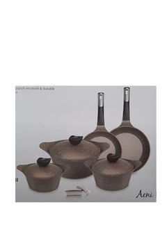 Buy Aeni Cooking Set 10Pcs Coffe Brown Marble+2 Silicon Spoone Coffee Brown Marble in UAE