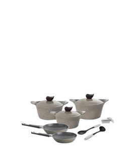 Buy Aeni Cooking Set 10Pcs Warm Marble+2 Silicon Spoone Warm Marble in UAE