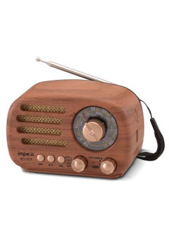 Buy Rechargeable Bluetooth Speaker With FM Radio,3 Band FM/AM/SW, Powerful Sound, Wooden Stylish Design, Support USB/TF Card,1200 mAh Long Life Battery, RD 1201 Wooden in Saudi Arabia