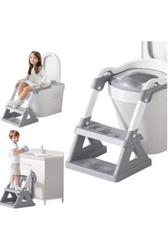 Buy Potty Training Seat with Step Stool, Upgraded 2 in 1 Potty Training Toilet for Boys Girls, 3" Splash Guard, Anti-Slip Pads, Adjustable Height, Collapsible Toddler Toilet Seat with Steps in UAE