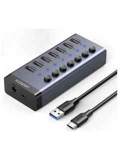 Buy UGREEN USB-C to 7-Port USB-A 3.0 Hub DC 12V EU black in Egypt