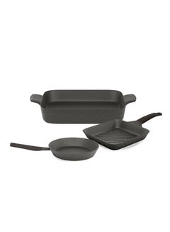 Buy 3 Piece Frying Pan Set Artisan Grill 28 -Frying Pan 26-Ovendeish 31 cm- 2 silicone holder as a Gift Grey in Egypt