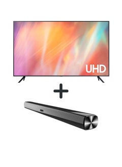 Buy 50 Inch 4K Crystal UHD Smart TV with Tizen OS with 2.0 Channel 600 Watts Soundbar, Bluetooth, USB, FM Radio 50AU7700+TH-N322B Gray in UAE