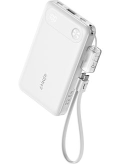 اشتري 10000 mAh Power Bank, 10,000mAh Portable Charger with Built-in USB-C Cable and Lanyard, 22.5W Max Output with 2 USB-C and 1 USB-A Port, Battery Pack for iPhone 15/14, Galaxy S23, iPad, AirPods, and More White في مصر