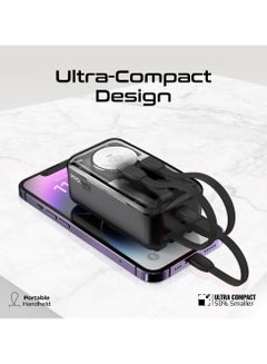 اشتري 10000 mAh Transparent Power Bank With Built-In Cables, 35W Usb-C PD Cable, 12W Lightning Cord, USB-C In/Out Port And 3W Smartwatch Charger, Mavrix Black في السعودية