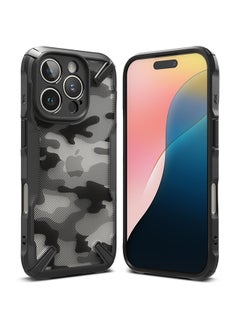 Buy Fusion-X For iPhone 16 Pro Case Cover Transparent Hard Back Soft Flexible TPU Bumper Scratch Resistant Shockproof Protection Phone Cover- Camo Black in UAE