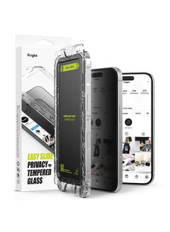 Buy Privacy Tempered Glass [Easy Slide ] [Anti Spy] For iPhone 16/ iPhone 15 Screen Protector, Case Friendly Privacy Screen Protector- 2 Pack, W Installation Jig in UAE