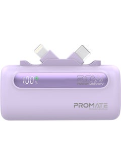 Buy 5000 mAh Mini Power Bank With 20W USB-C™ In/Out Foldable Connector, 12W Lightning Foldable Connector, LED Display, PowerUp-Duo Purple in Saudi Arabia