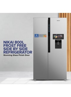 Buy 800L Gross, 502L Net Side-by-Side Refrigerator with Digital Display, Frost Free, R600a Refrigerant, Internal Condenser, Water Dispenser, Silent Operation, Energy Efficient Tropical Compressor fridge- NRF800SBSD5 Silver in UAE