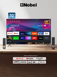 Buy 70 Inch Smart TV, 4K Ultra UHD, DLED DVBT2-S2, Dual Remote Control, HDR, Dolby Audio, Smart Voice Control, YouTube, Netflix, Amazon Prime, Energy Efficient, 138W UHD70VIDS Black in UAE