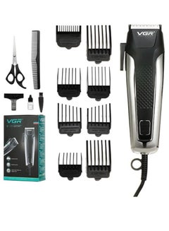 اشتري V-120 Professional Hair Clipper with Self Sharpening Blades, 8 Guide Combs, Scissors, Comb, Taper Lever Adjustments for close cut trimming for men, Corded (Black) في مصر