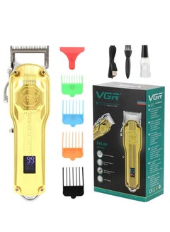 اشتري Full Metal LCD Digital Display Electric Professional Hair Clipper, V-672 with  6 pcs guide comb , Cleaning Prush  , Lubricating oil  and  USB charging cable في مصر