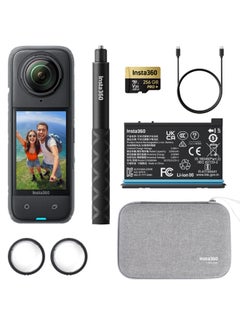 Buy X4 Adventure Bundle- 8K Waterproof 360 Action Camera, 4K Wide-Angle Video, 256GB Mcard, Removable Lens Guards, 114cm Invisible Selfie Stick, 135 Min Battery Life, AI Editing, Stabilization - Black in UAE