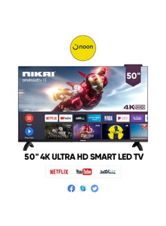 اشتري 50 Inch 4K UHD Smart LED TV, Ultra Slim Frame, Android OS, Built-in Wi-Fi, Quad Core Processor, 1.5GB RAM, 8GB Storage, 60Hz Refresh Rate, 16W Speakers 50NK4KSLED Black في الامارات