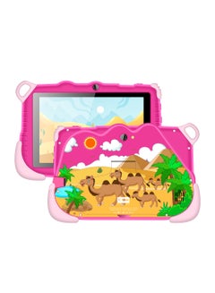 اشتري 7-Inch Smart Tablet for Kids Wi-Fi Bluetooth GPS 6GB+128GB Android 12 Edge Proof Children Education Tab with Built-in Foldable Stand Dual Camera Game Tab Pink في السعودية