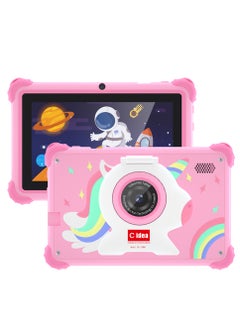 اشتري WiFi Kids Smart Tablet Shockproof Edges With Built-in Stand 7-inch Display 6GB 128GB Android Bluetooth Educational Kids Learning Games For Children Surprise Gifts Pink في السعودية