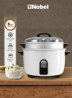 Buy 6.0L Stainless Steel Rice Cooker & Steamer With Auto Shut-Off, Keep Warm Function, Dual Grip Handle, Aluminum Inner Pot, And 1900W Power Input NRC600 White in UAE