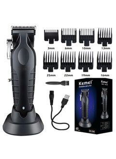 Buy KM-2296 Cordless Hair Clippers, Rechargeable Beard Trimmers with 2500mAh Lithium-Ion Battery, Carbon Steel Blade, 8 Guide Combs for Men Grooming Kit Black in UAE