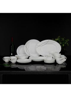 Buy Royalford  50Pcs Opal ware Dinner Set,  | Lightweight, Beautiful Design Opal Dishes Sets Service for 6 White 10.33kg in Saudi Arabia