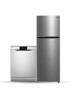 Buy Home Bundle -  489L Gross Top Mount Double Door Refrigerator + 14 Place Smart Freestanding Dishwasher MDRT489MTE46+WQP14-W7633CS Silver in UAE