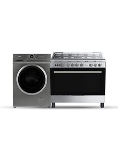 Buy Home Bundle -  8KG Front Load Washing Machine + 60x60cm Freestanding Cooker MF100W80BT-GCC+BME62058FFD-D Titanium in UAE