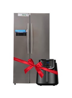 Buy Home Bundle -  690L Gross Side By Side 2 Door Refrigerator + 4.7L XL Digital Air Fryer HC689WENS+MFCN40D2 Silver / Black in UAE