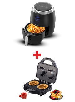 اشتري 3.5L Digital Air Fryer + Dual Cup Waffle Maker | Ideal For Fried Snacks And Waffles | Easy To Clean Models With Temperature Control Feature | User-Friendly KitchenAppliance Bundle 3.5 L 1400 W SAF-350 + SWM-867 Black في الامارات