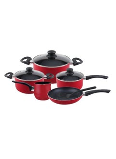 اشتري Delcasa 9-Piece Non-Stick Cookware Set Red Aluminum Body With 3-Layer Non-Stick Coating RED 53.5x15.5x31cm في السعودية