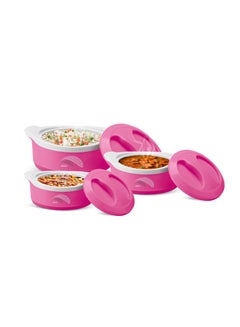 Buy New Marvel Jr Inner Steel Casserole Gift Set of 3, Pink | Hot Food | Insulated | Fresh Food | Easy to carry | Not for Microwave | Food Grade | Roti | Curd Maker Pink in Saudi Arabia