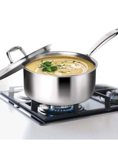 اشتري Triply Stainless Steel Sauce Pan With Lid, 16 Cm / 1.4 Litre | Dishwasher Safe | Even Heat Distribution | Hotplate Safe | Induction Safe | Flame Safe | Sturdy Handles Silver في الامارات