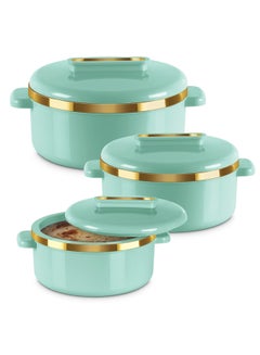 Buy Curve Jr. Inner Stainless Steel Casserole Set of 3 (450 ml, 840 ml, 1300 ml), Light Green | BPA Free | Food Grade | Easy to Carry | Easy to Store | Chapati | Roti | Curd Maker Light Green in Saudi Arabia