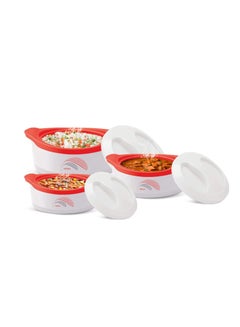 Buy New Marvel Jr Inner Steel Casserole Gift Set of 3, White | Hot Food | Insulated | Fresh Food | Easy to carry | Not for Microwave | Food Grade | Roti | Curd Maker White in Saudi Arabia