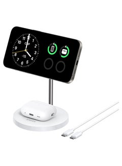 اشتري Upgraded Anker MagSafe Compatible Charger Stand, MagGo 2-in-1 Charging Station, Qi2 Certified 15W Wireless Charger Stand, for iPhone 15/14/13/12, AirPods Pro (No AC Adapter) White في الامارات