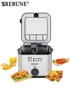 اشتري 1800W Electric Deep Fryer 2.5L Tank Deep Fat Fryer 2.5 L 1800 W RE-11-048 Silver/Black في الامارات