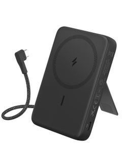 اشتري 10000 mAh Anker Zolo Magnetic Power Bank, Wireless Portable Charger with 30W Max Fast Charging, Battery Pack with Built-in USB-C Cable and Adjustable Stand, for iPhone 16/15 Series, AirPods, and More Black في الامارات