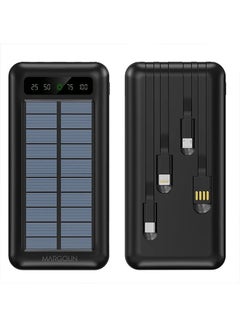 اشتري 20000 mAh Solar Power Bank Big Capacity Phone Charging Powerbank with Cable External Battery Phone Fast Charger Black في الامارات