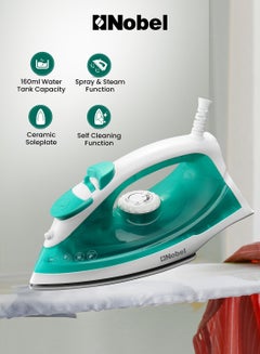 اشتري Powerful Steam Iron With Ceramic Sole Plate, Dry Ironing, Adjustable Thermostat, 160ml Water Tank, 360° Swivel Cord, Overheat Protection, Spray & Steam Functions, Self-Cleaning 160 ml 2200 W NSI23 Green/White في الامارات