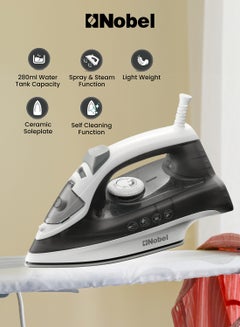 اشتري Powerful Steam Iron With 280ML Water Tank, Ceramic Sole Plate, Dry Ironing & Steam Function, Self-Cleaning, Adjustable Thermostat, 360° Swivel Cord, Overheat Protection 280 ml 2200 W NSI25 Black/White في الامارات