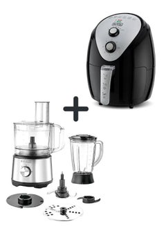 Buy 3.5L Air Fryer with Manual Control & 1500W Power + 800W Food Processor with 2L Capacity & Stainless-Steel Blades - Complete Cooking & Food Prep Bundle 5 L 1500 W AF150-B5+FX825-B5 Black/Silver in UAE