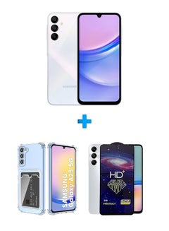 Buy Galaxy A15 Light Blue 256 GB 4G lte With  Case Soft TPU Silicone Bumper Corner Full Camera Protection Cover Clear And HD Plus Super Glass Screen Protector Black in Egypt