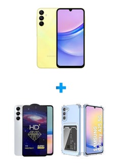 Buy Galaxy A25 Yellow 256 GB 5G lte With  Case Soft TPU Silicone Bumper Corner Full Camera Protection Cover Clear And HD Plus Super Glass Screen Protector Black in Egypt