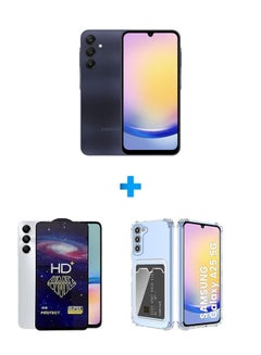 Buy Galaxy A25 Blue Black 256 GB 5G lte With  Case Soft TPU Silicone Bumper Corner Full Camera Protection Cover Clear And HD Plus Super Glass Screen Protector Black in Egypt