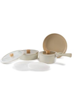 Buy 9 Piece Neoflam Midas Set (20pot-24 shallow pot-pan 24 with plastic and glass lids)- Off White Beige 20pot-24 shallow pot-pan 24 with plastic and glass lidscm in Egypt