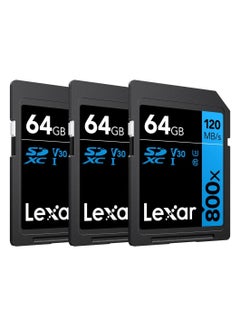 Buy Lexar 64GB High-Performance 800x UHS-I SDHC Memory Card Blue Series - (3-Pack) 64 GB in Egypt