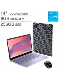 اشتري Chromebook Plus Laptop Bundle With 14-Inch Touchscreen FHD IPS Micro-Edge Anti-Glare Display, Core i3-N305 Processor/8GB RAM/256GB Flash/Intel UHD 600 Graphics/Chrome OS+ Laptop Sleeve And HP Wireless Mouse English Silver في الامارات