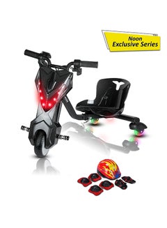 Buy Mini 36V High-Power 360° Electric Stunt Drifting Scooter For Kids & Adults - Adjustable Body With Bluetooth & Protective Gear, 3 Speed Modes, 250W Brushless Motor, 8-15 Km/H With 80 Kg Load, Age 6+ Noon Exclusive Series - Black in Saudi Arabia