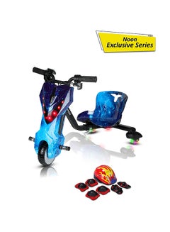 Buy Mini 36V High-Power 360° Electric Stunt Drifting Scooter For Kids & Adults - Adjustable Body With Bluetooth & Protective Gear, 3 Speed Modes, 250W Brushless Motor, 8-15 Km/H With 80 Kg Load, Age 6+ Noon Exclusive Series - Ocean Blue in Saudi Arabia