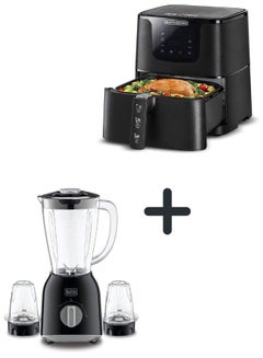 اشتري 4.3L Air Fryer with 1700W Power, Touch Control, 10 Cooking Presets + 1.5L Blender with 400W Motor, Stainless Steel Grinder Mills for Spices and Coffee 6 L 1700 W AF700-B5+BX365-B5 Black في الامارات