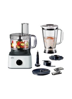 اشتري Food Processor 8 in 1, 750W, 2 Speeds, Pulse Function, 2.1L Capacity, 1.8L Blender, Slicing and Grating disc, Dough, Ice Crusher Blade, FP0132WH, White 750 W FP0132WH White في مصر